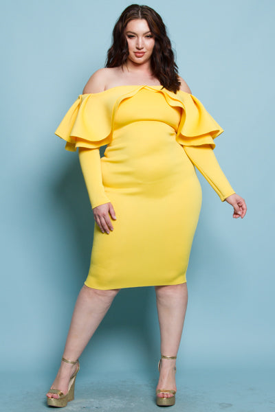 off the shoulder flounce dress Plus size Off-the-Shoulder Flounce Bodycon Dress