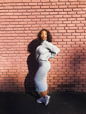 Always Good | Two-Piece Sweater & Skirt Set (Grey)