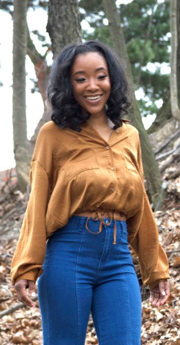 Brown Sugar | Button Crop Top with Draw String