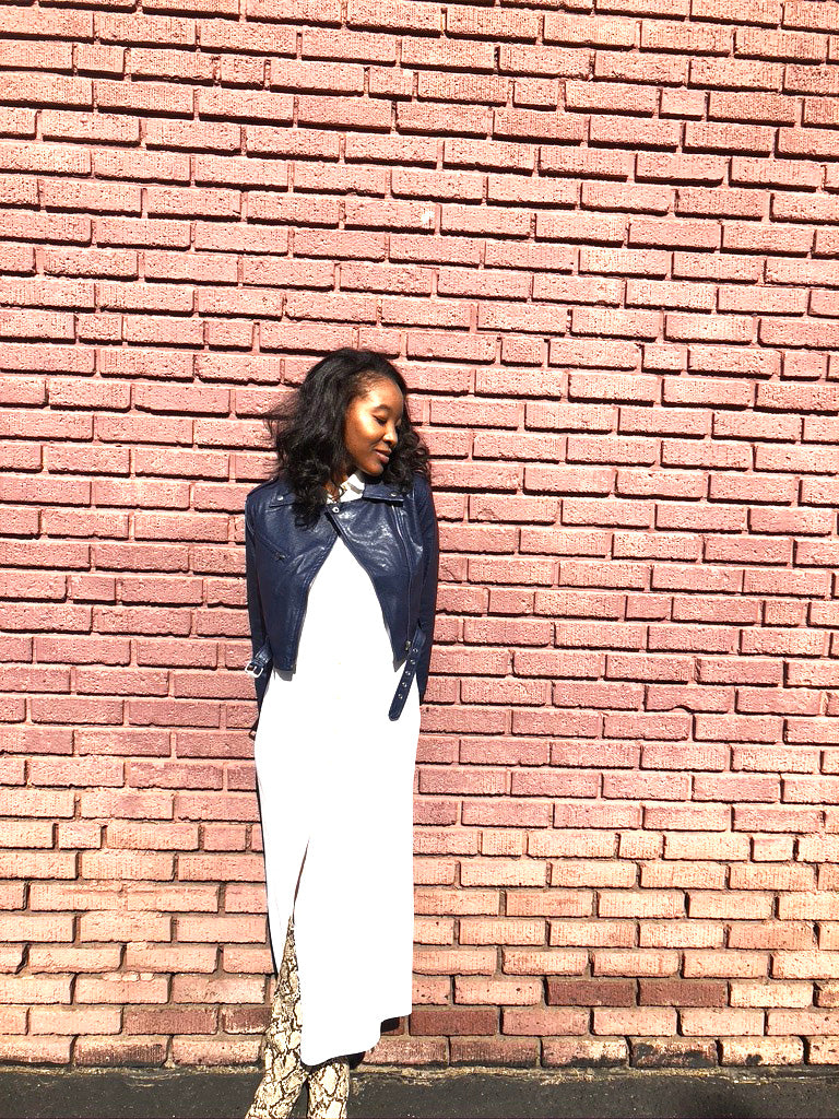 Let It Ride | Navy Cropped Faux Leather Moto Jacket