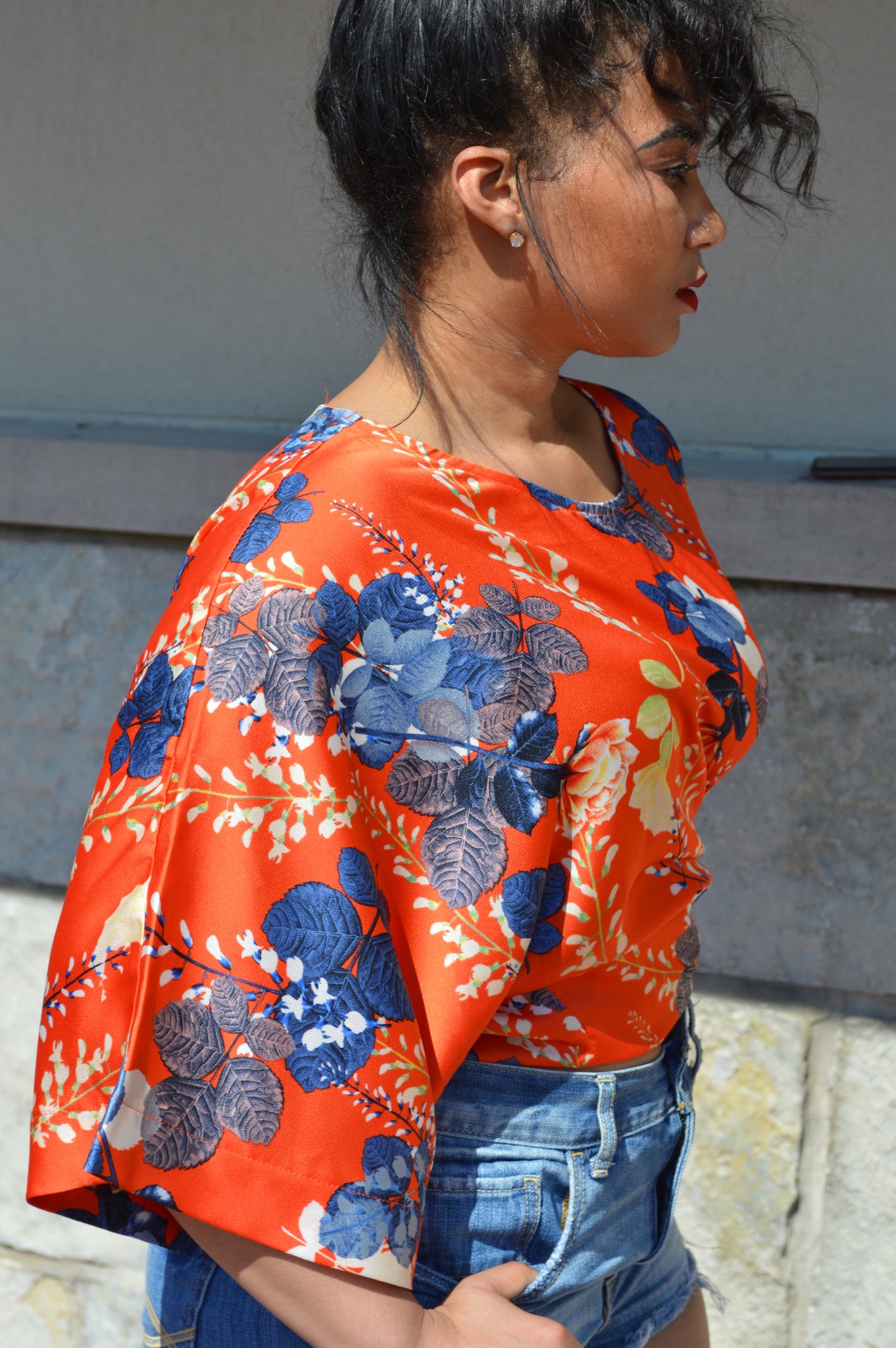 Sunset | Orange Floral Tie Top