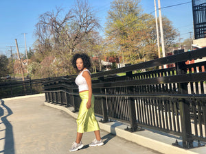 Satin Midi Skirt (Neon Green)