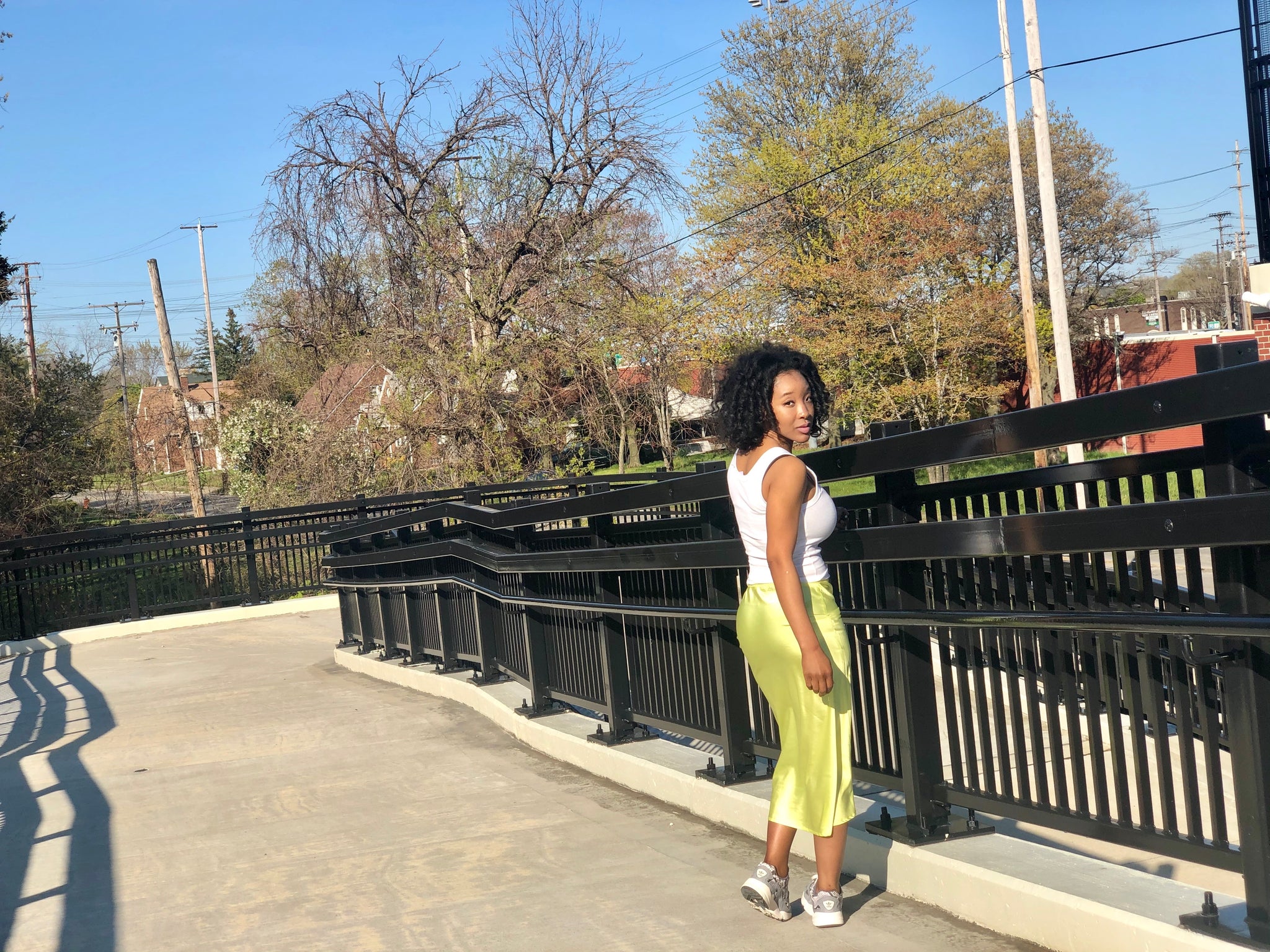 Satin Midi Skirt (Neon Green)