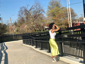 Satin Midi Skirt (Neon Green)